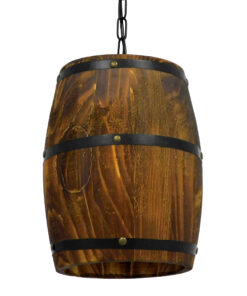 GloboStar® BARREL 00890 Vintage Κρεμαστό Φωτιστικό Οροφής Μονόφωτο 1 x E27 Καφέ Σκούρο Φυσικό Ξύλινο Φ22 x Y29cm
