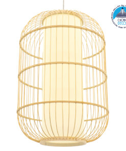 GloboStar® DE PARIS 00891 Vintage Κρεμαστό Φωτιστικό Οροφής Μονόφωτο 1 x E27 Καφέ Ξύλινο Bamboo Φ40 x Υ60cm