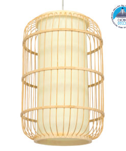 GloboStar® DE PARIS 00893 Vintage Κρεμαστό Φωτιστικό Οροφής Μονόφωτο 1 x E27 Μπεζ Ξύλινο Bamboo Φ25 x Υ42cm