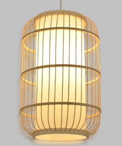 GloboStar® DE PARIS 00893 Vintage Κρεμαστό Φωτιστικό Οροφής Μονόφωτο 1 x E27 Μπεζ Ξύλινο Bamboo Φ25 x Υ42cm