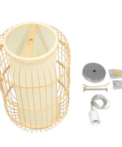 GloboStar® DE PARIS 00893 Vintage Κρεμαστό Φωτιστικό Οροφής Μονόφωτο 1 x E27 Μπεζ Ξύλινο Bamboo Φ25 x Υ42cm