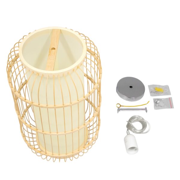GloboStar® DE PARIS 00893 Vintage Κρεμαστό Φωτιστικό Οροφής Μονόφωτο 1 x E27 Μπεζ Ξύλινο Bamboo Φ25 x Υ42cm