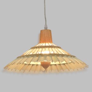 GloboStar® VENTALIA 00897 Vintage Κρεμαστό Φωτιστικό Οροφής Μονόφωτο 1 x E27 Μπεζ Ξύλινο Bamboo Φ40 x Y22cm
