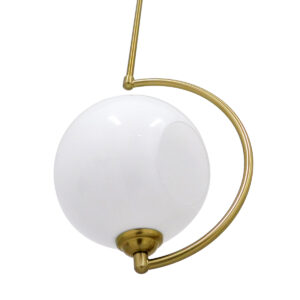 GloboStar® ISLA 00898 Μοντέρνο Κρεμαστό Φωτιστικό Οροφής Μονόφωτο Λευκό Glossy με Χρυσό Βραχίονα Μεταλλικό Φ20 x Y33cm