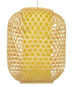 GloboStar® MAURITIUS 00899 Vintage Κρεμαστό Φωτιστικό Οροφής Μονόφωτο 1 x E27 Καφέ Ξύλινο Bamboo Φ30 x Υ40cm