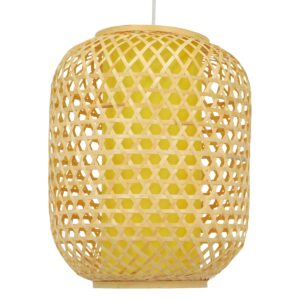 GloboStar® MAURITIUS 00899 Vintage Κρεμαστό Φωτιστικό Οροφής Μονόφωτο 1 x E27 Καφέ Ξύλινο Bamboo Φ30 x Υ40cm