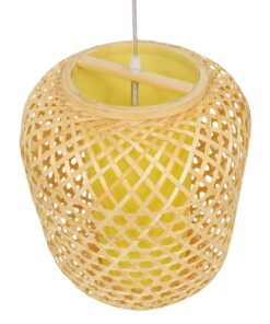 GloboStar® MAURITIUS 00899 Vintage Κρεμαστό Φωτιστικό Οροφής Μονόφωτο 1 x E27 Καφέ Ξύλινο Bamboo Φ30 x Υ40cm