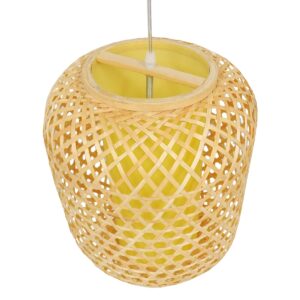 GloboStar® MAURITIUS 00899 Vintage Κρεμαστό Φωτιστικό Οροφής Μονόφωτο 1 x E27 Καφέ Ξύλινο Bamboo Φ30 x Υ40cm