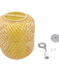 GloboStar® MAURITIUS 00899 Vintage Κρεμαστό Φωτιστικό Οροφής Μονόφωτο 1 x E27 Καφέ Ξύλινο Bamboo Φ30 x Υ40cm