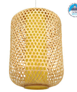 GloboStar® MAURITIUS 00901 Vintage Κρεμαστό Φωτιστικό Οροφής Μονόφωτο 1 x E27 Καφέ Ξύλινο Bamboo Φ40 x Y63cm