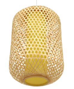 GloboStar® MAURITIUS 00901 Vintage Κρεμαστό Φωτιστικό Οροφής Μονόφωτο 1 x E27 Καφέ Ξύλινο Bamboo Φ40 x Y63cm