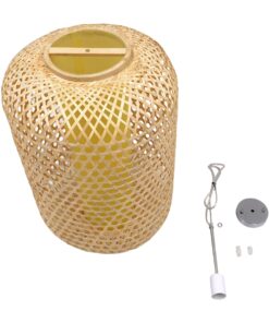 GloboStar® MAURITIUS 00901 Vintage Κρεμαστό Φωτιστικό Οροφής Μονόφωτο 1 x E27 Καφέ Ξύλινο Bamboo Φ40 x Y63cm