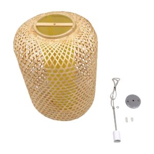 GloboStar® MAURITIUS 00901 Vintage Κρεμαστό Φωτιστικό Οροφής Μονόφωτο 1 x E27 Καφέ Ξύλινο Bamboo Φ40 x Y63cm