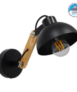 GloboStar® GRANT 00902 Μοντέρνο Φωτιστικό Τοίχου Απλίκα Μονόφωτο Μαύρο με Ξύλινο Βραχίονα Μεταλλικό Φ15 x Y12cm