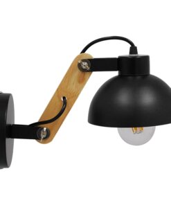 GloboStar® GRANT 00902 Μοντέρνο Φωτιστικό Τοίχου Απλίκα Μονόφωτο Μαύρο με Ξύλινο Βραχίονα Μεταλλικό Φ15 x Y12cm