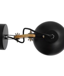 GloboStar® GRANT 00902 Μοντέρνο Φωτιστικό Τοίχου Απλίκα Μονόφωτο Μαύρο με Ξύλινο Βραχίονα Μεταλλικό Φ15 x Y12cm