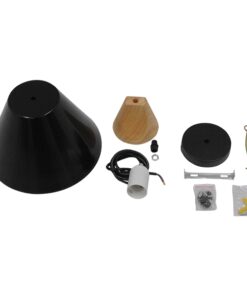 GloboStar® SHADE 00906 Μοντέρνο Κρεμαστό Φωτιστικό Οροφής Μονόφωτο 1 x E27 Μαύρο Μεταλλικό με Ξύλο Καμπάνα Φ23 x Υ22cm