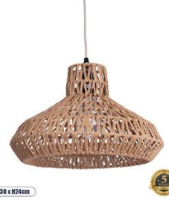 GloboStar® RAYNE 00910 Vintage Κρεμαστό Φωτιστικό Οροφής Μονόφωτο 1 x E27 Πλέγμα με Ανοιχτό Καφέ Σχοινί Φ38 x Y24cm