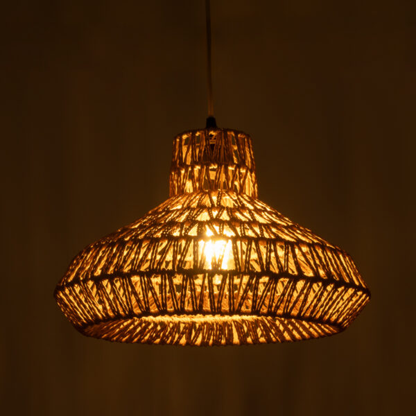 GloboStar® RAYNE 00910 Vintage Κρεμαστό Φωτιστικό Οροφής Μονόφωτο 1 x E27 Πλέγμα με Ανοιχτό Καφέ Σχοινί Φ38 x Y24cm