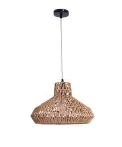 GloboStar® RAYNE 00910 Vintage Κρεμαστό Φωτιστικό Οροφής Μονόφωτο 1 x E27 Πλέγμα με Ανοιχτό Καφέ Σχοινί Φ38 x Y24cm