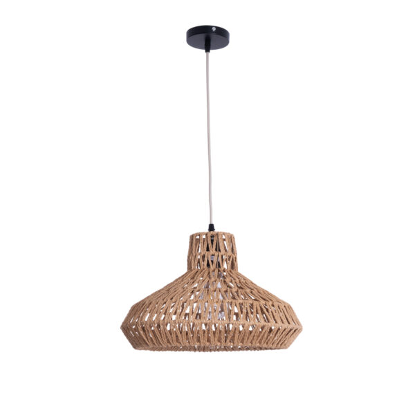 GloboStar® RAYNE 00910 Vintage Κρεμαστό Φωτιστικό Οροφής Μονόφωτο 1 x E27 Πλέγμα με Ανοιχτό Καφέ Σχοινί Φ38 x Y24cm