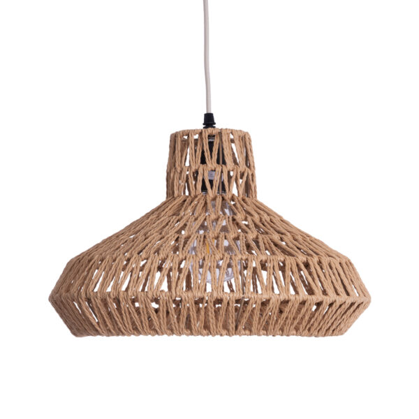 GloboStar® RAYNE 00910 Vintage Κρεμαστό Φωτιστικό Οροφής Μονόφωτο 1 x E27 Πλέγμα με Ανοιχτό Καφέ Σχοινί Φ38 x Y24cm