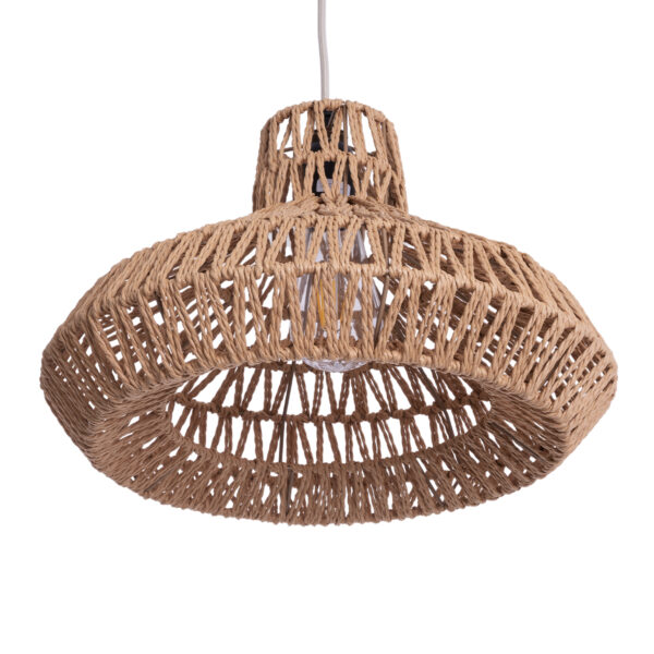 GloboStar® RAYNE 00910 Vintage Κρεμαστό Φωτιστικό Οροφής Μονόφωτο 1 x E27 Πλέγμα με Ανοιχτό Καφέ Σχοινί Φ38 x Y24cm