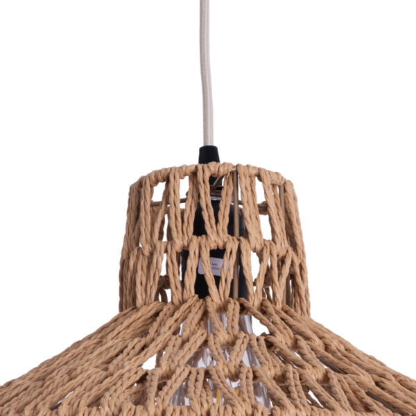 GloboStar® RAYNE 00910 Vintage Κρεμαστό Φωτιστικό Οροφής Μονόφωτο 1 x E27 Πλέγμα με Ανοιχτό Καφέ Σχοινί Φ38 x Y24cm