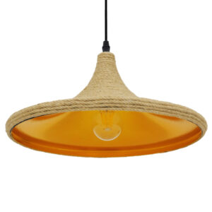 GloboStar® SHANGHAI ROPE 00917 Μοντέρνο Κρεμαστό Φωτιστικό Οροφής Μονόφωτο 1 x E27 με Μπεζ Σχοινί Καμπάνα Φ37 x Υ20cm