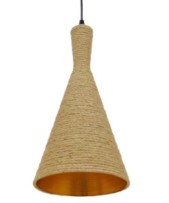 GloboStar® SHANGHAI ROPE 00918 Μοντέρνο Κρεμαστό Φωτιστικό Οροφής Μονόφωτο 1 x E27 με Μπεζ Σχοινί Καμπάνα Φ20 x Υ39cm
