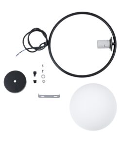 GloboStar® MADRID 00931 Μοντέρνο Κρεμαστό Φωτιστικό Οροφής Μονόφωτο 1 x E27 Μαύρο Μεταλλικό Γυάλινο Μπάλα Μ30 x Π20 x Υ30cm