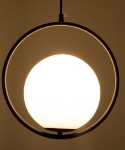 GloboStar® MADRID 00931 Μοντέρνο Κρεμαστό Φωτιστικό Οροφής Μονόφωτο 1 x E27 Μαύρο Μεταλλικό Γυάλινο Μπάλα Μ30 x Π20 x Υ30cm