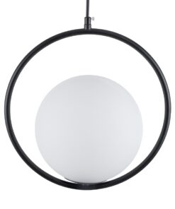 GloboStar® MADRID 00931 Μοντέρνο Κρεμαστό Φωτιστικό Οροφής Μονόφωτο 1 x E27 Μαύρο Μεταλλικό Γυάλινο Μπάλα Μ30 x Π20 x Υ30cm