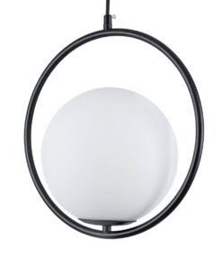 GloboStar® MADRID 00931 Μοντέρνο Κρεμαστό Φωτιστικό Οροφής Μονόφωτο 1 x E27 Μαύρο Μεταλλικό Γυάλινο Μπάλα Μ30 x Π20 x Υ30cm