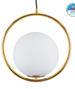GloboStar® MADRID 00932 Μοντέρνο Κρεμαστό Φωτιστικό Οροφής Μονόφωτο 1 x E27 Χρυσό Μεταλλικό Γυάλινο Μπάλα Μ30 x Π20 x Υ30cm