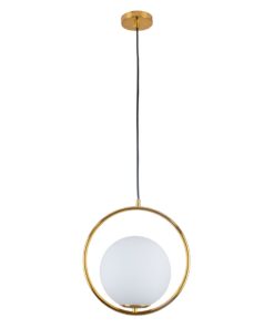 GloboStar® MADRID 00932 Μοντέρνο Κρεμαστό Φωτιστικό Οροφής Μονόφωτο 1 x E27 Χρυσό Μεταλλικό Γυάλινο Μπάλα Μ30 x Π20 x Υ30cm