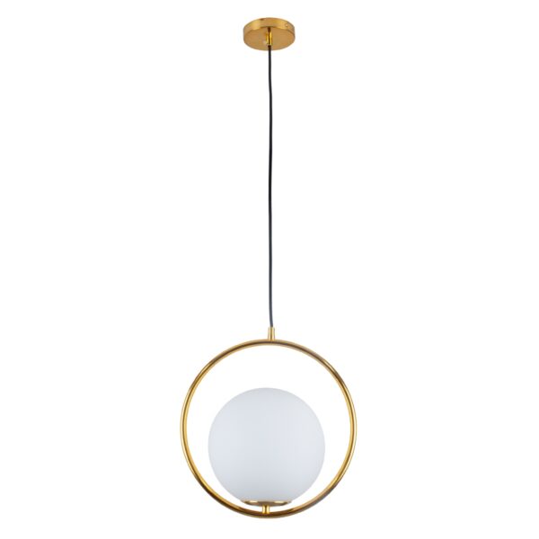GloboStar® MADRID 00932 Μοντέρνο Κρεμαστό Φωτιστικό Οροφής Μονόφωτο 1 x E27 Χρυσό Μεταλλικό Γυάλινο Μπάλα Μ30 x Π20 x Υ30cm