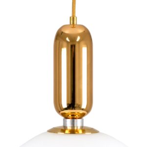 GloboStar® MAVERICK 00940 Μοντέρνο Κρεμαστό Φωτιστικό Οροφής Μονόφωτο 1 x E27 Χρυσό Μεταλλικό Γυάλινο Μπάλα Φ30 x Υ48cm