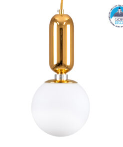GloboStar® MAVERICK 00943 Μοντέρνο Κρεμαστό Φωτιστικό Οροφής Μονόφωτο 1 x E27 Χρυσό Μεταλλικό Γυάλινο Μπάλα Φ15 x Υ15cm