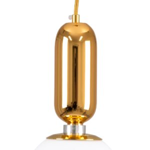 GloboStar® MAVERICK 00943 Μοντέρνο Κρεμαστό Φωτιστικό Οροφής Μονόφωτο 1 x E27 Χρυσό Μεταλλικό Γυάλινο Μπάλα Φ15 x Υ15cm