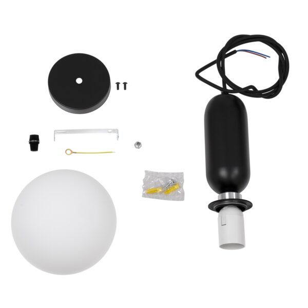 GloboStar® MAVERICK 00945 Μοντέρνο Κρεμαστό Φωτιστικό Οροφής Μονόφωτο 1 x E27 Μαύρο Μεταλλικό Γυάλινο Μπάλα Φ15 x Υ15cm