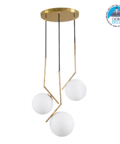 GloboStar® MONROE 00953 Μοντέρνο Κρεμαστό Φωτιστικό Οροφής Τρίφωτο 3 x E27 Χρυσό – Λευκό Μεταλλικό Μπάλα Φ60 x Υ50cm