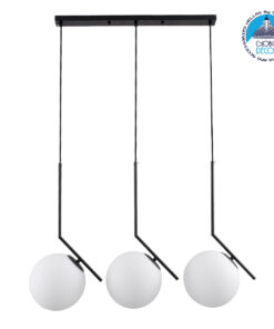 GloboStar® MONROE 00954 Μοντέρνο Κρεμαστό Φωτιστικό Οροφής Τρίφωτο 3 x E27 Μαύρο – Λευκό Μεταλλικό Μπάλα Μ74 x Π25 x Υ50cm