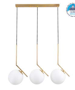GloboStar® MONROE 00955 Μοντέρνο Κρεμαστό Φωτιστικό Οροφής Τρίφωτο 3 x E27 Χρυσό – Λευκό Μεταλλικό Μπάλα Μ74 x Π25 x Υ50cm