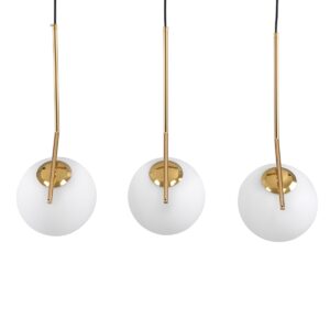 GloboStar® MONROE 00955 Μοντέρνο Κρεμαστό Φωτιστικό Οροφής Τρίφωτο 3 x E27 Χρυσό – Λευκό Μεταλλικό Μπάλα Μ74 x Π25 x Υ50cm