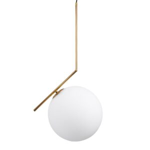 GloboStar® MONROE 00956 Μοντέρνο Κρεμαστό Φωτιστικό Οροφής Μονόφωτο 1 x E27 Χρυσό – Λευκό Μεταλλικό Μπάλα Φ30 x Υ75cm