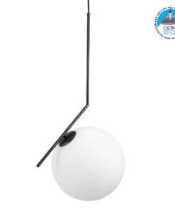 GloboStar® MONROE 00957 Μοντέρνο Κρεμαστό Φωτιστικό Οροφής Μονόφωτο 1 x E27 Μαύρο – Λευκό Μεταλλικό Μπάλα Φ30 x Υ75cm