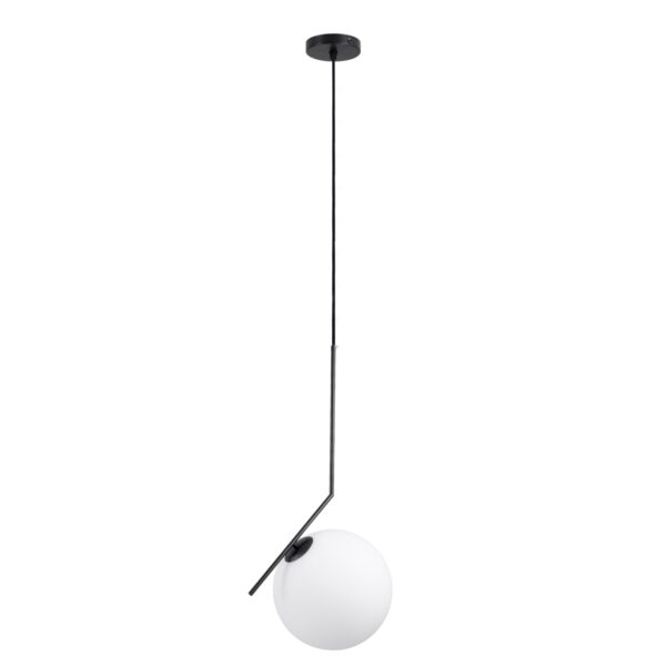 GloboStar® MONROE 00957 Μοντέρνο Κρεμαστό Φωτιστικό Οροφής Μονόφωτο 1 x E27 Μαύρο – Λευκό Μεταλλικό Μπάλα Φ30 x Υ75cm