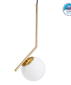 GloboStar® MONROE 00958 Μοντέρνο Κρεμαστό Φωτιστικό Οροφής Μονόφωτο 1 x E27 Χρυσό – Λευκό Μεταλλικό Μπάλα Φ15 x Υ49cm