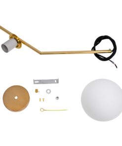 GloboStar® MONROE 00958 Μοντέρνο Κρεμαστό Φωτιστικό Οροφής Μονόφωτο 1 x E27 Χρυσό – Λευκό Μεταλλικό Μπάλα Φ15 x Υ49cm